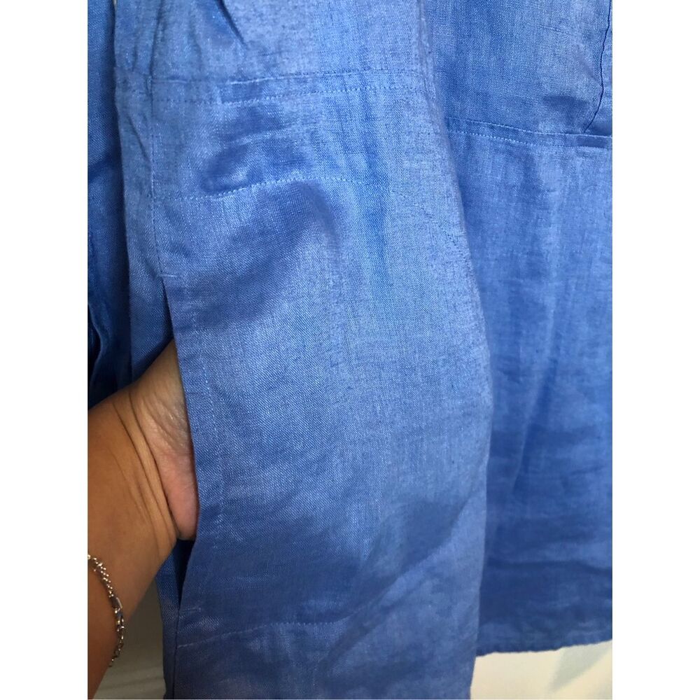 J. Jill Love Linen Blue Tunic Top Medium 100% Linen Coastal Quiet Luxury Natural - Picture 6 of 9